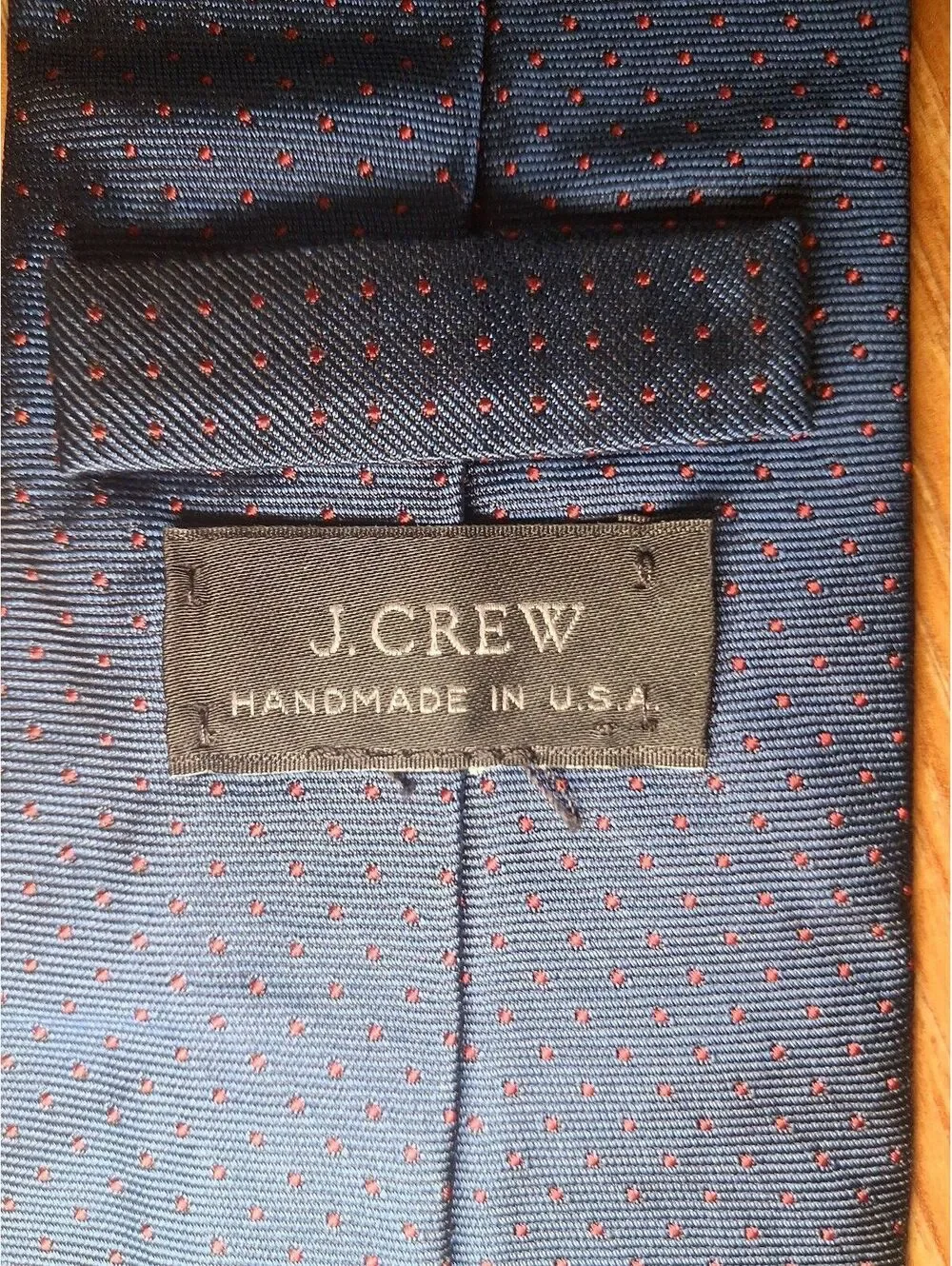 J Crew Silk Tie Navy Polka Dot Handmade in USA Slim Skinny